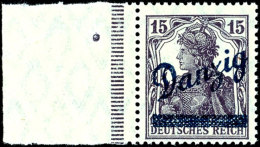 15 Pfennig Germania Mit Aufdruck In Der Besseren Farbe, Postfrisches Kabinettstück Vom Linken Rand, Tiefst... - Other & Unclassified