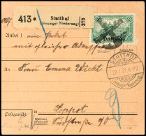 1,25 Mark Deutsches Reich Mit Aufdruck "Danzig" Als Einzelfrankatur Auf Paketkarte Mit Sicherrungsstempel Und... - Other & Unclassified