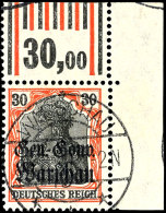 30 Pfg Germania Mit Mattem Aufdruck, Walzendruck - Eckrandmarke Oben Rechts (1'4'1/1'5'1), Ungefaltet, Ideal... - Other & Unclassified