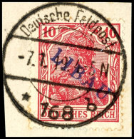 10 Pfg Germania Mit Rotem Aufdruck "Libau" In Type II, Tadellos Gestempelt Auf Briefstück, Gepr. Schlegel A.... - Other & Unclassified