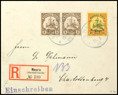 "NAURU 15.5 09", 2mal Auf R-Brief Mit 25 Pf. Und 2mal 3 Pf. Kaiseryacht Nach Charlottenburg, Katalog: 17,13(2)... - Marshall Islands
