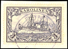 3 Mark Kaiseryacht Tadellos Auf Briefstück, Gepr. Fischer, Mi. 170.-, Katalog: 18 BS3 Mark Imperial Yacht... - Islas Carolinas