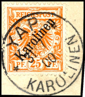 25 Pf. Gelborange A. Tadellosem Briefstück, Klarer Stempel "YAP KAROLINEN  31.7.00". Der Stempel YAP Aus 1900... - Islas Carolinas