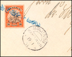 SOUFFLAY, Blauer L1, Großer Elfenbeinstempel Auf Briefstück 30 Pf. Schiffszeichnung Mit Nebenstempel... - Cameroun