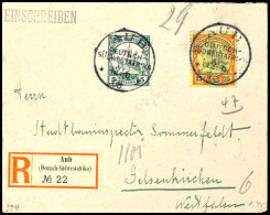 AUB 12.6 08, Je Klar Und Zentrisch Auf Portorichtigem R-Brief Mit 5 Und 25 Pf. Schiffszeichnung Nach Gelsenkirchen... - German South West Africa