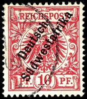 10 Pfg Krone/Adler Dunkelrosarot Mit Aufdruck "Deutsch-Südwestafrika", UV Lebhaftocker, Tadellos Gestempelt... - German South West Africa