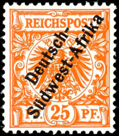 25 Pf. Dunkelorange Mit Aufdruck In 3 Worten Und Plattenfehler II (gespaltenes "I") Tadellos Postfrisch, Gepr.... - German South West Africa