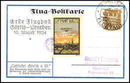 1924, Erste Flugpost Görlitz-Dresden, 3 Pfg Flugpostmarke Reichsadler Und Farbige Flug-Vignette Auf Farbiger... - Other & Unclassified