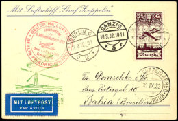 1932, Zuleitungspost Danzig, Zeppelinkarte Zur 6. Südamerikafahrt Mit Einzelfrankatur 2 1/2 Gulden Danzig Mit... - Otros & Sin Clasificación