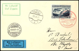 1931, Fahrt Vaduz-Lausanne, Brief Mit 2 Fr. Zeppelin, Katalog: 110B BF1931, Drive Vaduz-Lausanne, Cover With 2... - Otros & Sin Clasificación