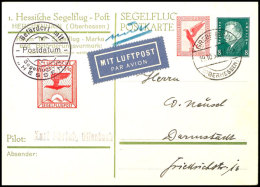 1930, 25 Pfg  1. Hessische Segelflugpost Als Ganzsachen-Karte Mit Dem Entsprechenden Flugstempel, Dazu Dt. Reich... - Airmail & Zeppelin