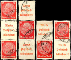 Hindenburg 12 Pf. Mit Werbefeld, All 4 Senkr. Zusammendrucke, Pracht, Mi. 179.-, Katalog: S203/06 OHindenburg... - Other & Unclassified