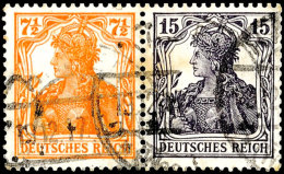 Germania 1917/18, 7 1/2 Pfg Germania Orange + 15 Pfg  Germania Grauviolett, Waagerechter Zusammendruck, Tadellos... - Other & Unclassified