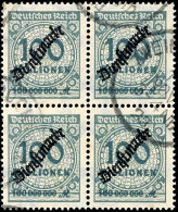 100 Mio., 4er-Block, Rechte Obere Marke Mit Korbdeckelsprung, Gestempelt, Gepr. Winkler BPP/Infla, Mi. 1.400,-,... - Other & Unclassified