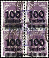 100 Tausend Mark Auf 100 Mark Mit Neuem Handstempelaufdruck, Tadelloser Viererblock Mit Komplettem Dienstsiegel,... - Autres & Non Classés