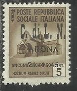 ITALY ITALIA 1945 CLN ARONA MONUMENTS DESTROYED OVERPRINTED MONUMENTI DISTRUTTI SOPRASTAMPATO 5 CENT MNH - National Liberation Committee (CLN)