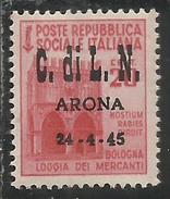 ITALY ITALIA 1945 CLN ARONA MONUMENTS DESTROYED OVERPRINTED MONUMENTI DISTRUTTI SOPRASTAMPATO 20 CENT MNH - National Liberation Committee (CLN)