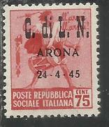ITALY ITALIA 1945 CLN ARONA MONUMENTS DESTROYED OVERPRINTED MONUMENTI DISTRUTTI SOPRASTAMPATO CENT. 75 MNH - National Liberation Committee (CLN)