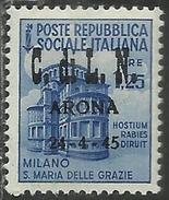 ITALY ITALIA 1945 CLN ARONA MONUMENTS DESTROYED OVERPRINTED MONUMENTI DISTRUTTI SOPRASTAMPATO LIRE 1,25 MNH - National Liberation Committee (CLN)