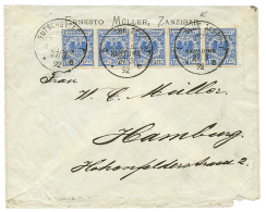 ZANZIBAR : 1892 GERMANY 20pf Strip Of 5 Canc. DEUTSCHE SEEPOST AFRIKANISCHE HAUPTLINIE On Commercial Envelope From ZANZI - Zanzibar (1963-1968)