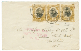 TONGA : 1918 2d(x3) One Copy With Variety "small 2" Canc. VAVAU + MILITARY CENSOR/N.Z On Envelope To AUCKLAND. Vf. - Tonga (...-1970)