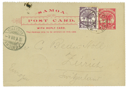 SAMOA - DAVIS POST : 1898 P./Stat 1d Red(MICHEL P2) + 1/2d Canc. APIA To ZURICH( SWITZERLAND ). Very Rare Postal Station - Samoa