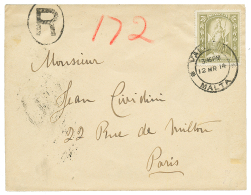 1914 2 SHILLING 6d Canc. VALETTA MALTA On REGISTERED Envelope To FRANCE. Vvf. - Malta