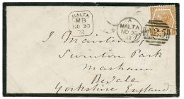 1872 6d Canc. A25 + MALTA M.B On Envelope To ENGLAND. Superb. - Malta