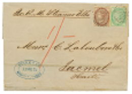 JAMAICA : 1874 3d + 1 SHILLING Canc. A01 + "1/-" Tax Marking On Entire Letter From KINGSTON To HAITI. Scarce. Vvf. - Jamaica (...-1961)