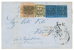 MODENA : 1855 10c + Pair 40c (1 Copy With Crease) + 1L Canc. On Entire Letter From CARRARA To PHILADELPHIA (USA). DIENA - Unclassified