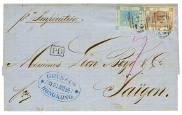 HONG-KONG To INDOCHINA : 1868 2c + 12c Canc. B62 + "7" Tax Marking On Cover "Pr. Steamer IMPERATRICE" To SAIGON. RARE. S - Other & Unclassified