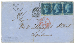 1864 2d Strip Of 3 Canc. A26 On Envelope From GIBRALTAR To ENGLAND. Vf. - Gibraltar