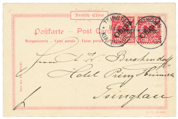KIAUTSCHOU : 1900 Provisional Pair 5pf On 10pf(n°1Ib) Canc. TSINGTAU On Superb Card To TSINGTAU. RARE. Superb. - Other & Unclassified