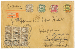 "KUIS" : 1905 3pf Block Of 9 + 3pf+ 5pf+ 25pf + Verso 3pf Block Of 10 Canc. KUIS On Large REGISTERED Envelope To GERMANY - Other & Unclassified