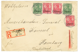 "LANGFANG" : 1904 5pf(x2) + 10pf(x3) Canc. TIENTSIN + REGISTERED Label "LANGFANG" Manuscript On Envelope(small Fault) To - Other & Unclassified