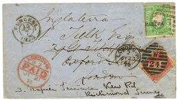 1875 MADEIRA 50R + FUNCHAL On Envelope To LONDON Redirected With GREAT BRITAIN 1d Canc. W/24 + LONDON-W. RARE. Vvf. - Other & Unclassified