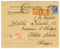 ETHIOPIA - Destination "HAILE SELASSIE" : 1934 FRANCE 1F50 "COLOMBE DE LA PAIX" + 1F(x2) Canc. PARIS On REGISTERED Envel - Ethiopia