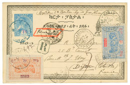 ETHIOPIA : 1905 P./Stat 20 On 1g + OBOCK 15c + 20c Canc. DJIBOUTI + HARAR POSTE FRANCAISE Sent REGISTERED To FRANCE. Ext - Ethiopia