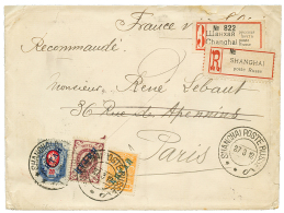 CHINA - RUSSIAN P.O : 1912 1k+ 5k + 20k Canc. SHANGHAI POSTE RUSSE On REGISTERED Envelope To FRANCE. Vvf. - Otros & Sin Clasificación