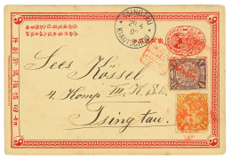 CHINA : P./Stat 1c + 1/2c+ 1c Canc. Red Chinese Cachet To TSINGTAU KIAUTSCHOU. Scarce. Vvf. - Otros & Sin Clasificación