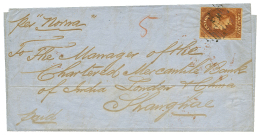 CEYLON To CHINA : 1859 FIVE PENCE With 4 Large Margins Canc. On Entire Letter Datelined "GALLE 21 Sept 1859" To SHANGHAI - Other & Unclassified