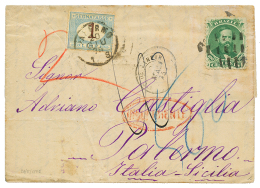 BRAZIL : 1875 BRAZIL 100R + INSUFICIENTE + ITALY 1L POSTAGE DUE On Cover To PALERMO SICILY . Vf. - Other & Unclassified