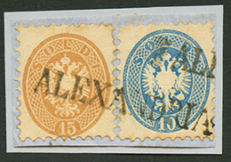 10 SOLDI + 15 SOLDI Canc. ALEXANDRIA On Piece. SORANI CERTIFICATE(2002). RARE. Vvf. - Sonstige & Ohne Zuordnung