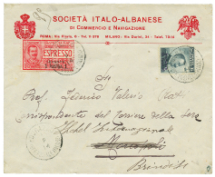 ALBANIA - ITALIAN P.O : 1914 15c+ EXPRESS 1P Canc. DURAZZO On Envelope To ITALY. Scarce. Vf. - Albanie