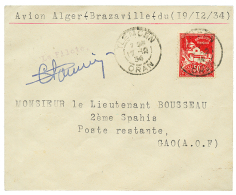 1er VOL Pour GAO : 1934 ALGERIE 50c Obl. TLEMCEN + Signature Du Piltote Sur Env. Pour GAO(20 Dec 34). TB. - Other & Unclassified