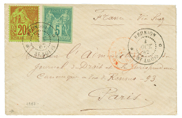 "ST LOUIS" : 1882 Mixte CG 5c SAGE + 20c ALPHEE DUBOIS Obl. REUNION ST LOUIS Sur Enveloppe Pour PARIS. Superbe Qualit&ea - Otros & Sin Clasificación