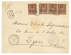 1895 POSTE FRANCAISE MADAGASCAR 25c(x4) Sur Enveloppe RECOMMANDEE Pour LYON. Superbe. - Autres & Non Classés