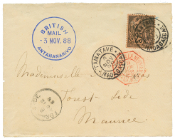 MADAGASCAR - BRITISH MAIL : 1888 COLONIE GENERALE 25c Obl. TAMATAVE + BRITISH MAIL ANTANANARIVO En Bleu Sur Enveloppe Po - Other & Unclassified