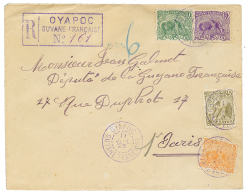 "OYAPOC" : 1923 5c+10c+ 15c+ 45c Obl. OYAPOC Sur Env. RECOMMANDEE Pour PARIS. RARE. TTB. - Sonstige & Ohne Zuordnung