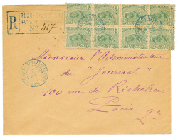 1918 5c Bloc De 8(2 Ex. Plis) Obl. ROCHES DE KOUROU Sur Enveloppe RECOMMANDEE Pour PARIS. TTB. - Autres & Non Classés